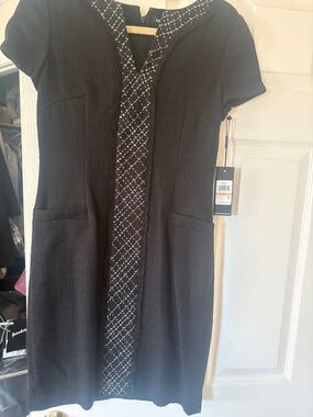 Karl Lagerfeld Black Mini Dress with Tweed Trim